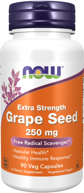 NOW Foods 葡萄籽250mg素食膠囊, 90顆, 1罐