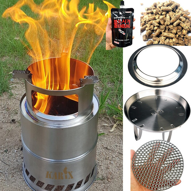 카릭스 로켓 스토브 대형 국산재받침 불멍 우드 로케트 화로대 캠핑 펠렛, 1세트