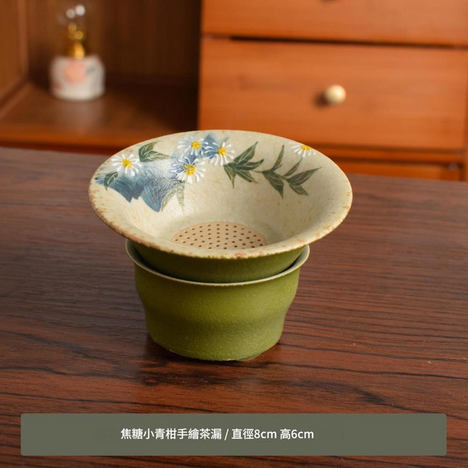小青柑手繪陶瓷茶杯 梅花杯杯墊, 小青柑手繪 - 茶漏套裝, 1個