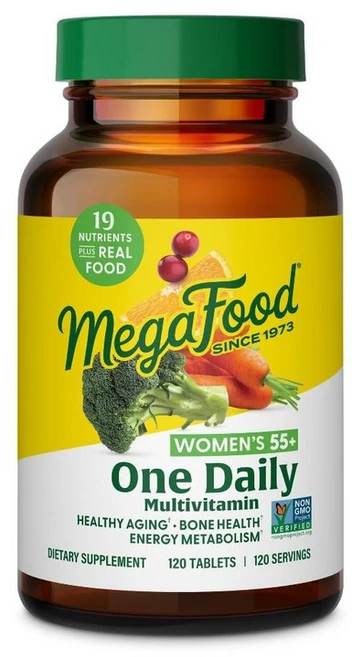 MegaFood 여성용 55+ 원 데일리 종합비타민 A C D3 및 E 함유 Plus Real Food 보충제 60정, 120 카운트(1팩) - 쿠팡