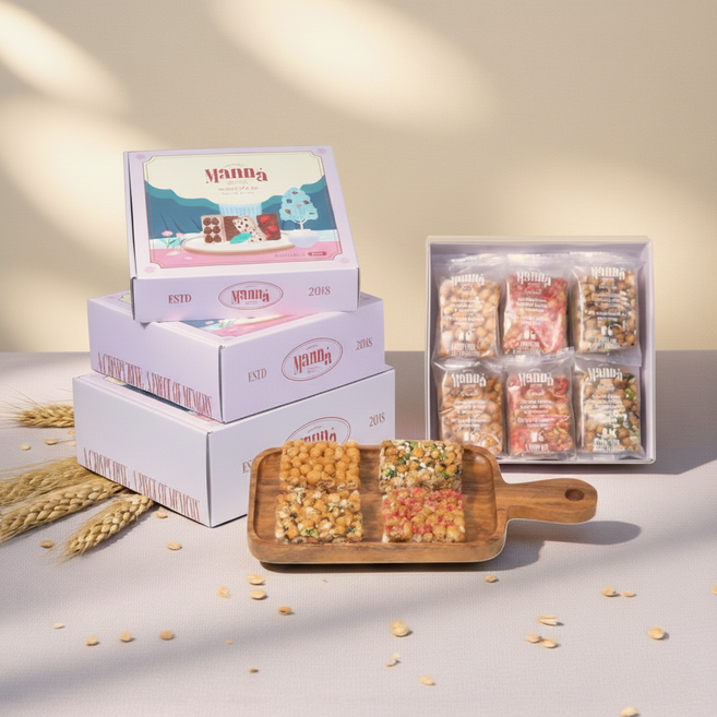 만나오란다 4종 세트 (중) 18개입 말랑말랑 플레인 땅콩 아몬드 딸기 맛 전통과자, 1개, 488g