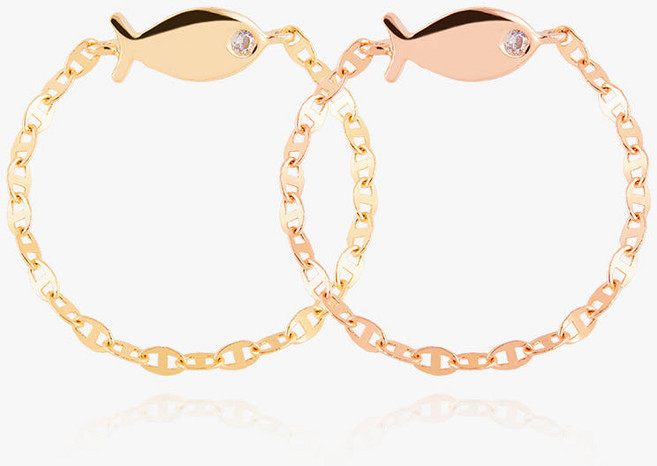 엘렌쥬얼리 14K 18K 행운의 물고기 체인 금 반지