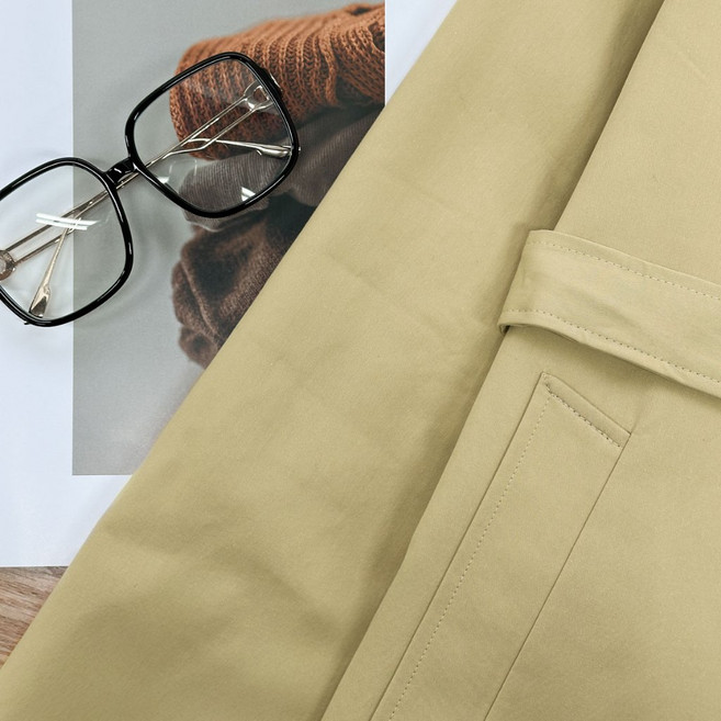 Fee 翻領英倫格紋風衣外套 長版排釦設計 附腰帶 多色可選 秋季時尚