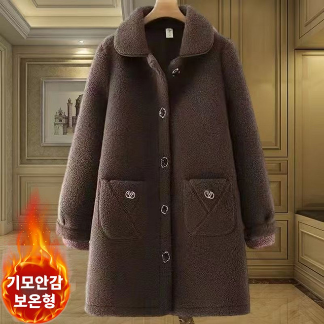 Seofst 여성 중장년 빅사이즈 겨울 양털 두꺼운 퍼 코트 30~150KG