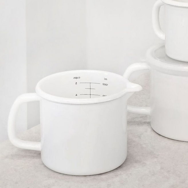 편수냄비 법랑 에나멜 원형 눈금 표시 물코 주둥이 1L 중형, 단일옵션