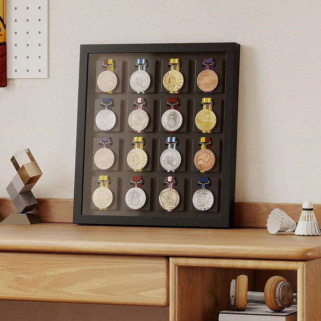 비템포 메달보관함 메달 거치대 전시 걸이 액자, 1개, 블랙