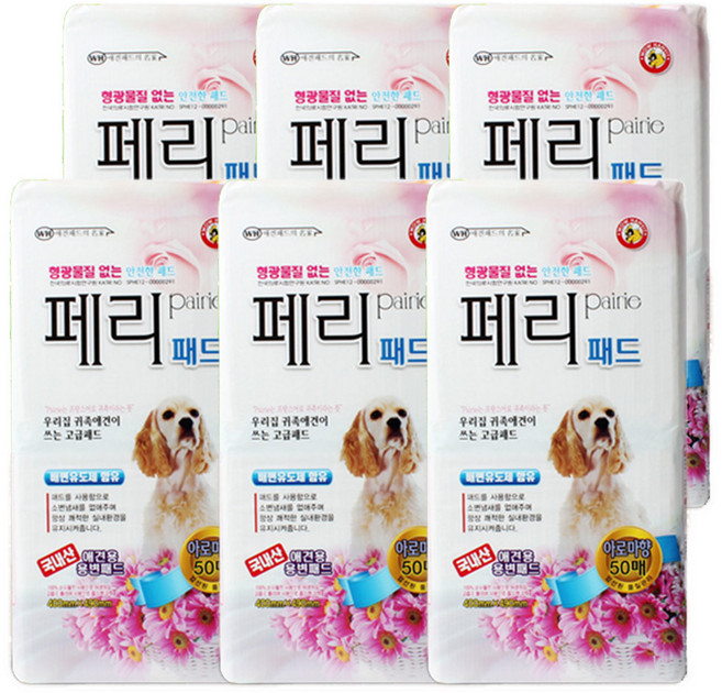 와우한빛 강아지 페리 배변패드 아로마향 50매, 50개입, 6개