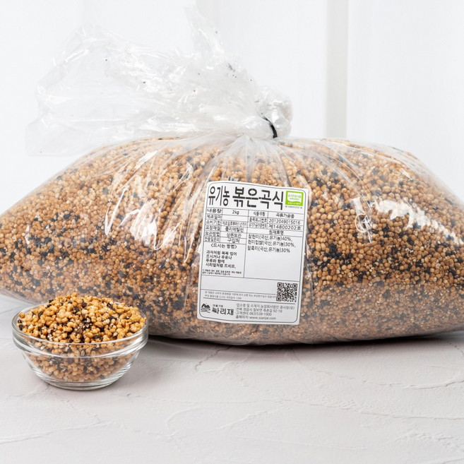 싸리재 통곡물 시리얼 [ 유기농 볶은 곡식 2kg ] 무설탕 현미 현미후레이크 대용량 포장, 1개