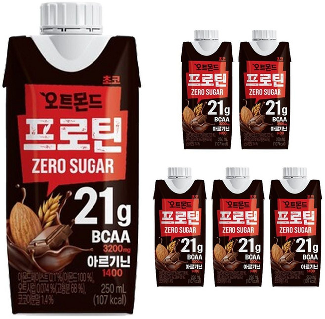 롯데칠성 오트몬드 프로틴 제로슈거 초코, 250ml, 6개