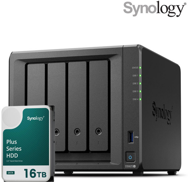 [ 시놀로지 공식총판 ] 시놀로지 나스 DS925+4bay [16TB]HAT3310-16TBX1EA 합본 기업용 NAS