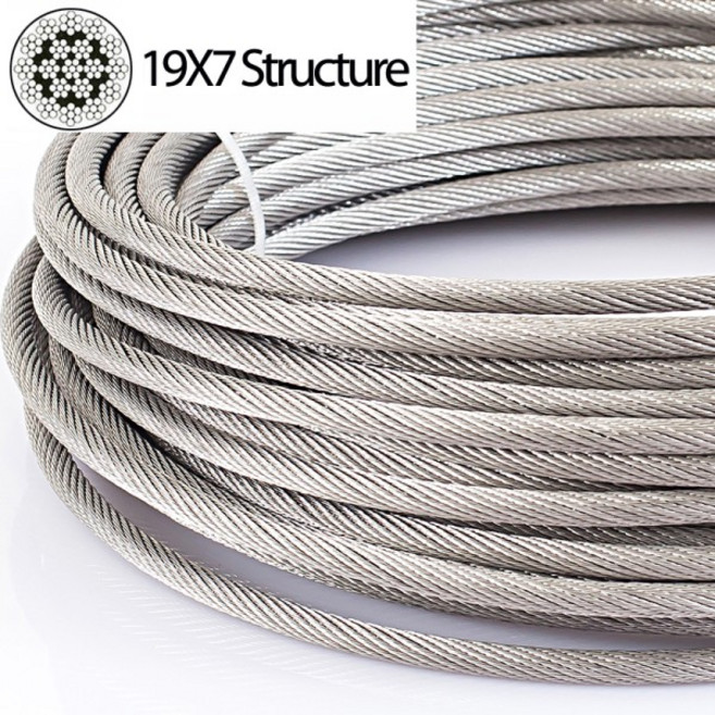 구조 19X7 304 스테인레스 회전 방지 강철 와이어 로프 케이블 드럼 윈치 슬링 직경 3-8mm 길이 1~100m, 03 Diameter 4mm, 03 2 meters