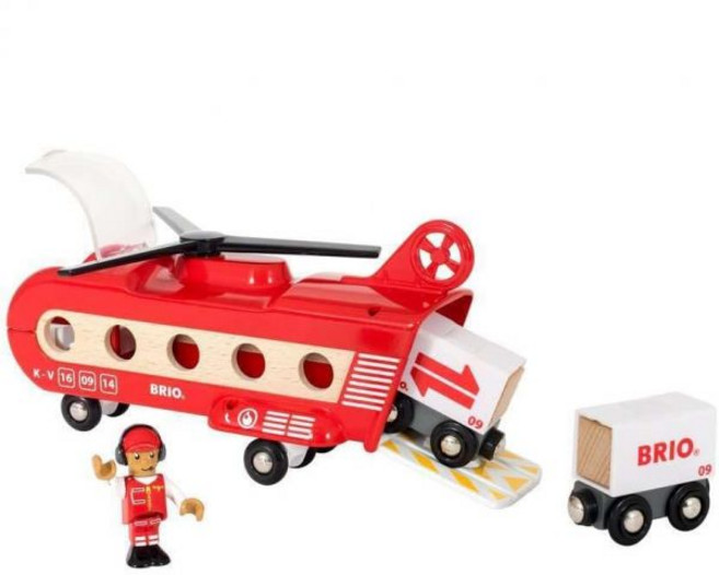 브리오 BRIO World 33886 카고 헬리콥터 프리미엄 나무 기차 안전하고 내구성 뛰어나지만 모든 세트 키즈와 키즈 펀 피규어 액세서리 포함