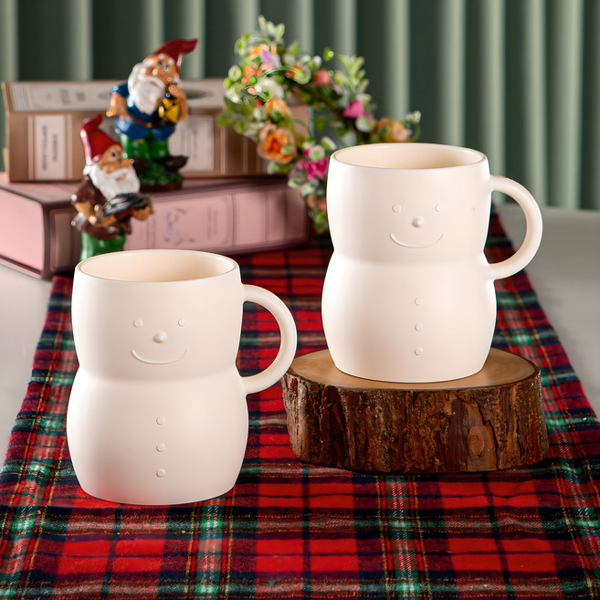 아띠홈 눈사람 머그컵 350ml, 크림, 2개