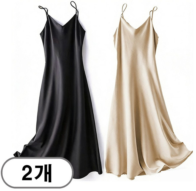 차쿠 1+1 여성 슬립 원피스 여성용 베이직 실키 빅사이즈 슬립원피스