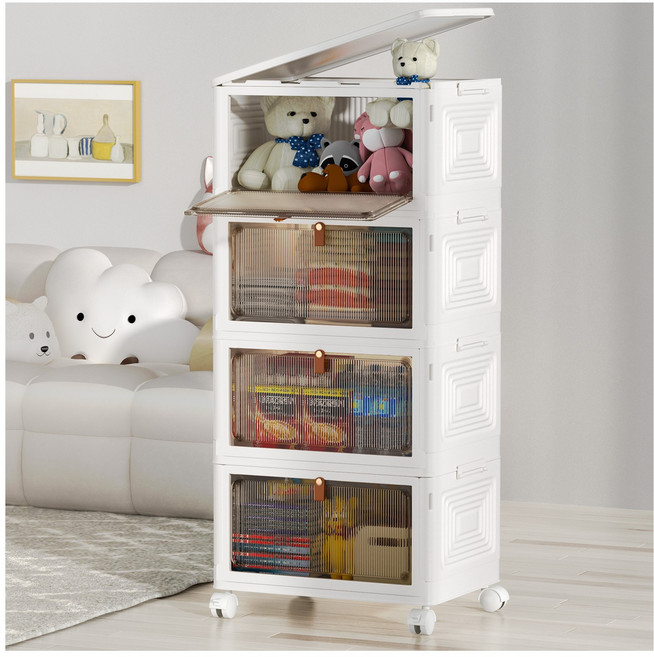 폴딩 대용량 리빙박스 수납장 대용량 수납 정리함 접이식 보관함 다용도 수납함 플라스틱 수납함 사물함 정리함 리빙박 스수납박스 대형가정용 장난감 수납장 옷정리함, 화이트, 4개