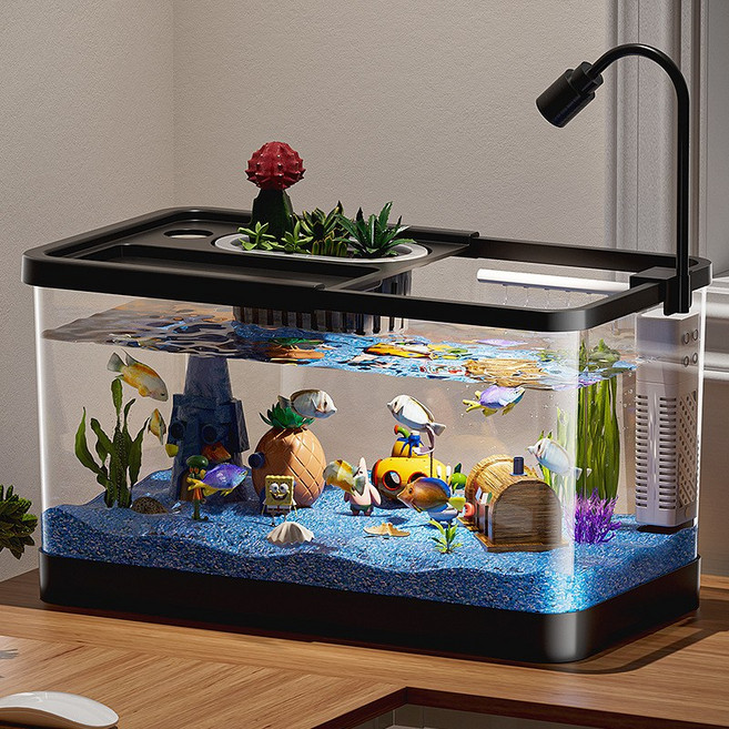 Fowod 수족관 생태 어항 조경 물고기어항 어항세트 안깨지는 아크릴 어항, 1개, 블랙