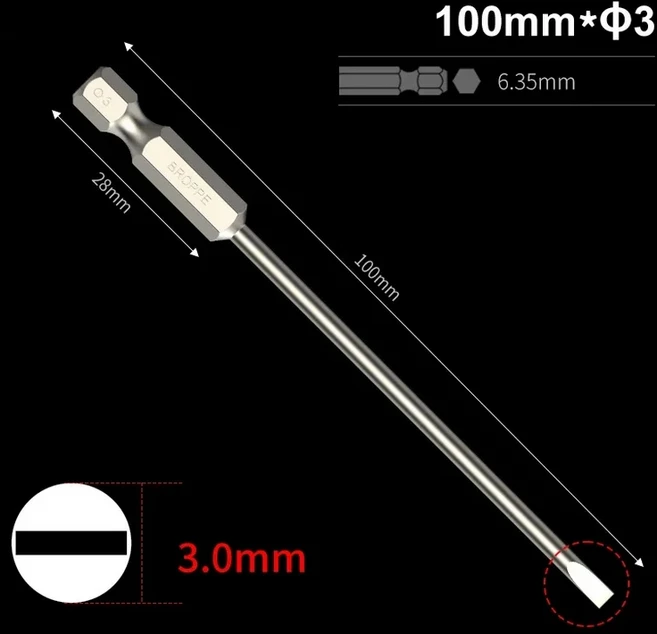 일자형 스크루 드라이버 비트 50mm/75mm/100/150mm 긴 자기 팁 스크루 드라이버 플랫 헤드 비트 S2 스틸 1/, 22 100mm x 3mm -1pcs