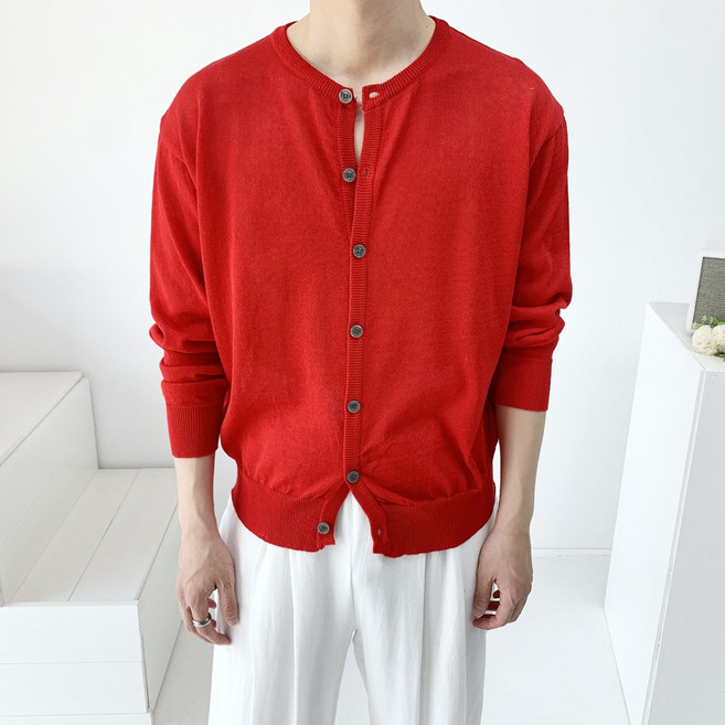 남녀공용 여름 썸머 시스루 린넨 니트 라운드 가디건4color