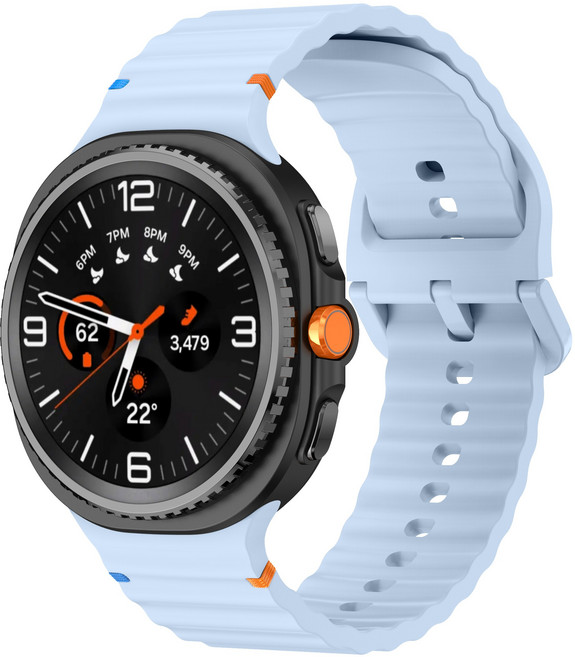 Fegwilde 갤럭시워치8/8클래식 호환 부드러운 실리콘 통기성 스포츠 밴드 컬러풀한 스티치 스트랩 40MM/44MM/46MM, 라이트블루