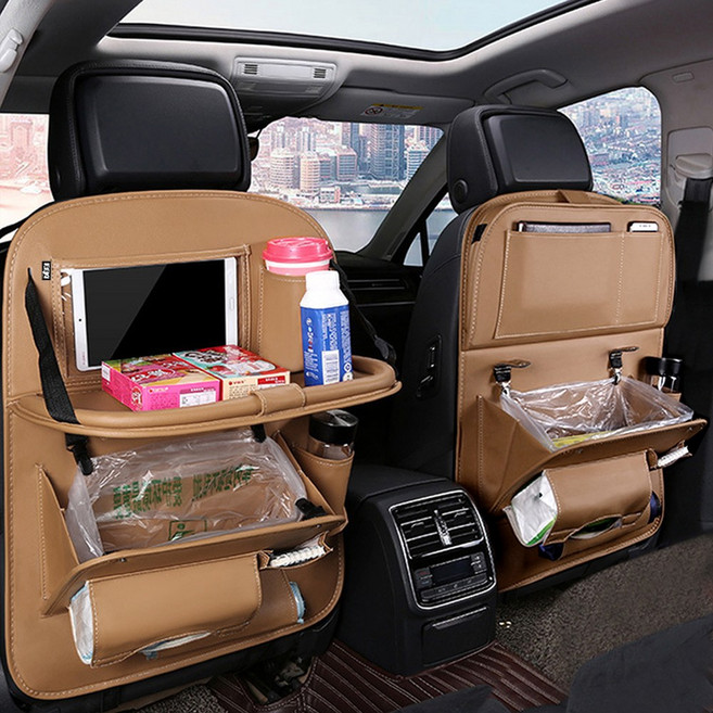 벤비아믹스 차량용 가죽 킥커버 멀티 테이블 수납 정리함 포켓 태블릿 거치 발자국 방지 00378, 1개, 새들브라운