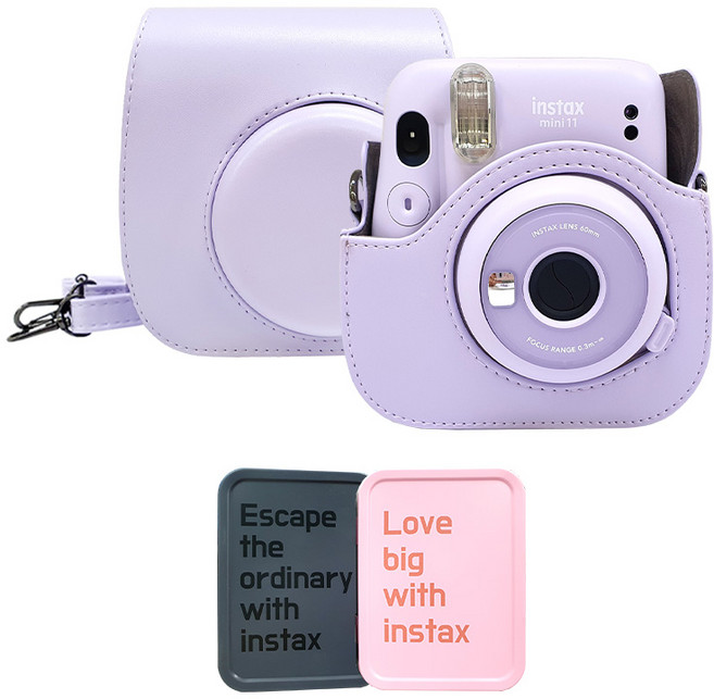 인스탁스 미니11 전용 가죽 케이스+틴케이스 / 스트랩 포함, 1개, 라일락퍼플+틴케이스