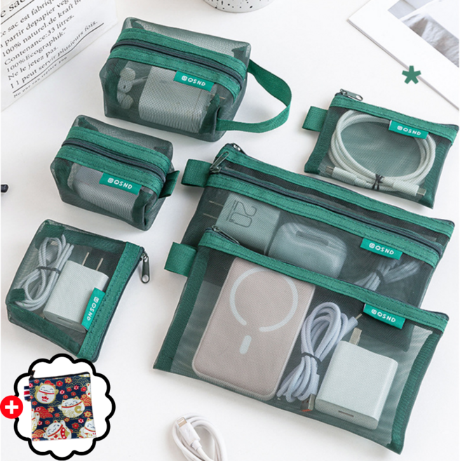 제니미엘 휴대용 다용도 수납 화장품 파우치 6P 여행용 파우치 데일리 메이크업 정리 매시 파우치