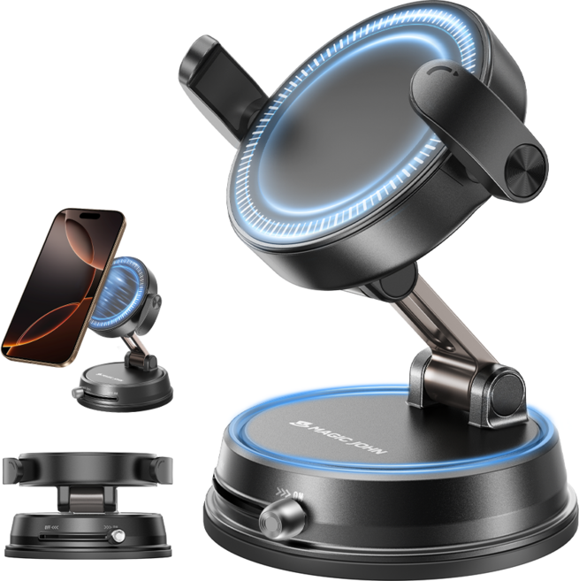 매직존 차량용 핸드폰 거치대 마그네틱링 360도 회전 접이식 일반형, 블랙