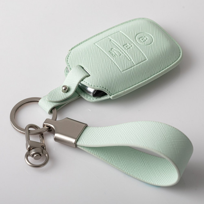 기아 3버튼 호환 레이 더뉴레이 더뉴모닝(2015~) 올뉴모닝스카트컴팩(2017~) 모닝어반 키홀더 가죽 차키케이스 키링 차량용품 (무료각인), 기아B, 민트