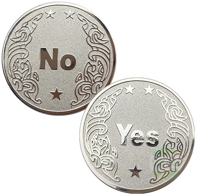 YES NO 決策幣 抉擇幣 命運幣 幸運幣 紀念幣 桌遊 聚會 派對遊戲 金幣 銀幣 4cm, 銀色｜決策幣｜1個｜附保護殼, 1個
