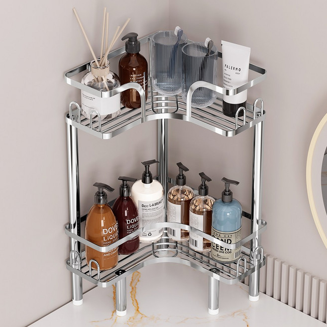 워촹스 스텐 욕실선반 스탠딩 코너 샤워 캐디 다층 수납과 공간 절약, 실버 (2단)