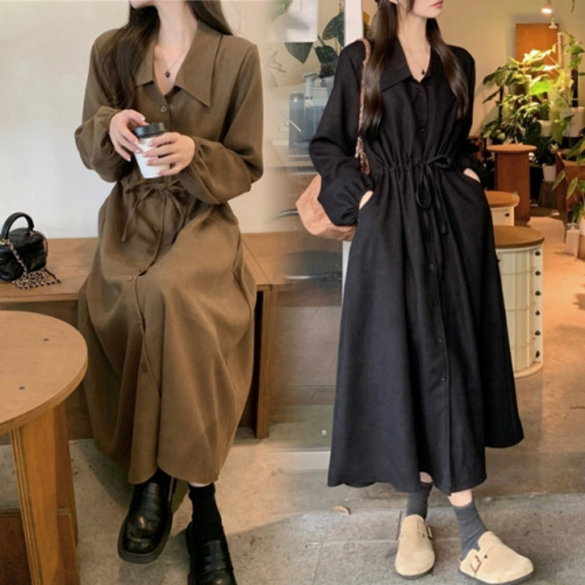 <유니크유니스> 코듀로이 카라 셔츠 원피스