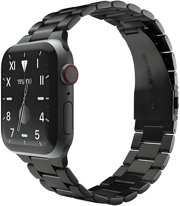 신지모루 3연 디자인 스테인리스 메탈 쥬빌레 스마트워치 밴드 스트랩, 블랙, 1개