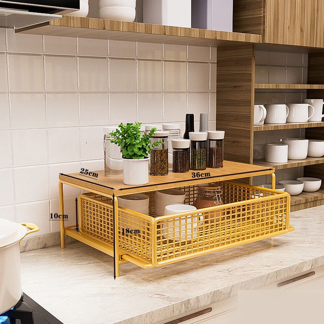 커피머신 정리대 서랍형 데스크 수납 선반 주방 책상 겸용 커피 액세서리 보관함 XZ5300, 1개, 금색