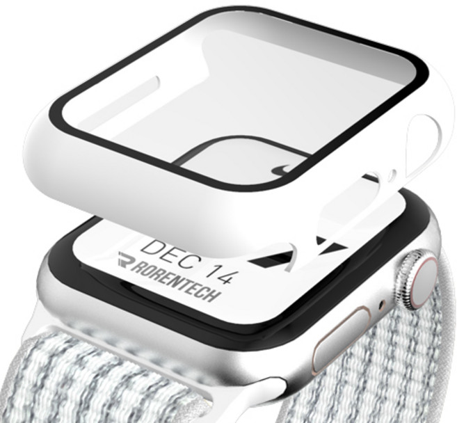로랜텍 애플워치 호환 풀커버 강화유리 액정보호 케이스, 화이트, 1개