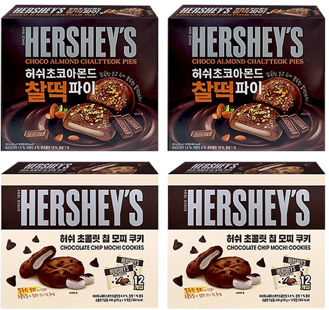 허쉬 초콜릿 칩 모찌 쿠키 240g + 초코 아몬드 찰떡파이 220g, 2세트, 460g