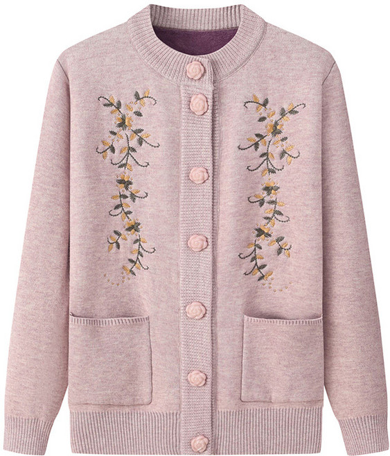 POMTOR 여자 클래식 라운드넥 니트 가디건 캐주얼 40대 50대 편한 가디건