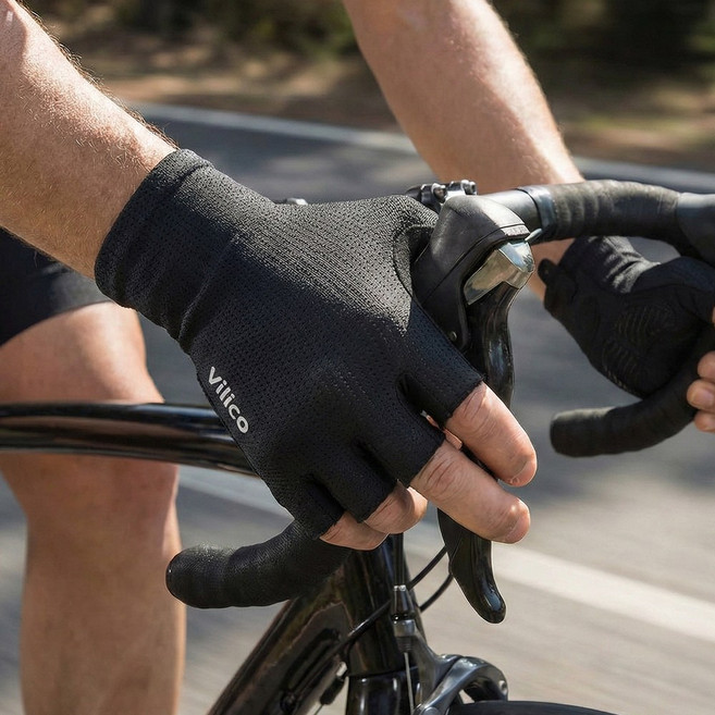 풀바잉 자전거 반장갑 쿠션패드 논슬립 메쉬, 1개, 블랙