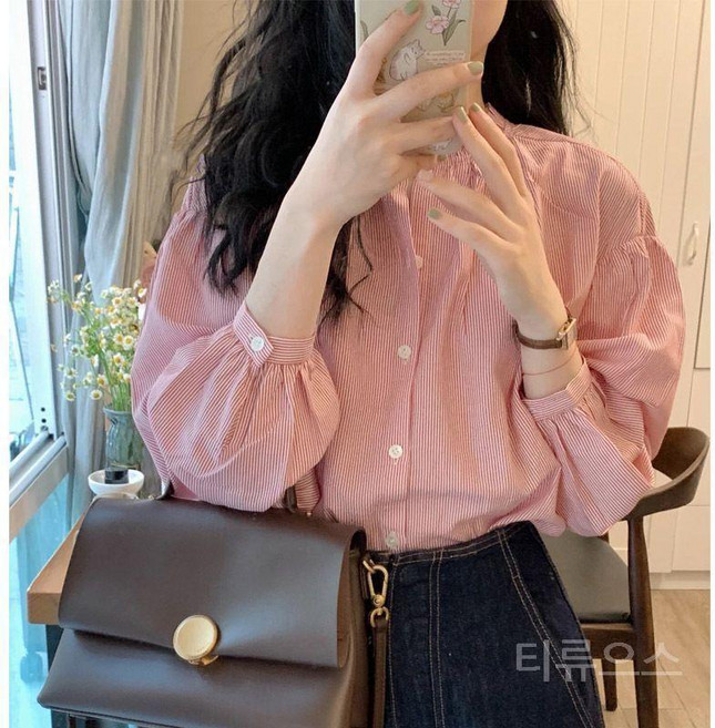 티류으스 여성 텐셀 스트라이프 셔츠 블라우스 WX