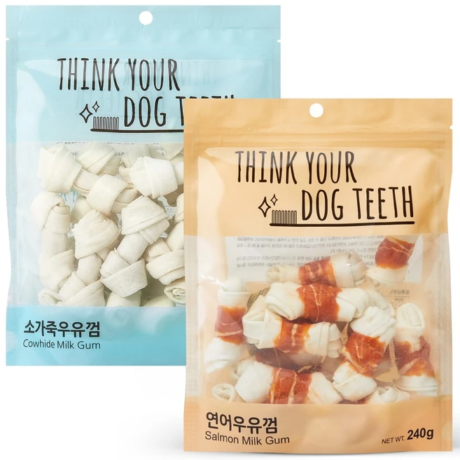 Think your dog teeth 소가죽 18p + 연어 15p 세트, 소가죽 + 연어, 1세트, 490g - 쿠팡