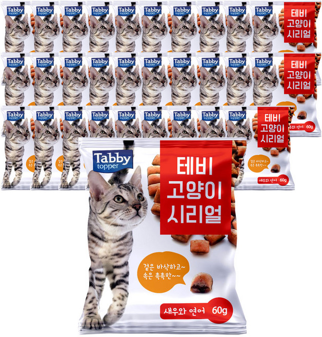 테비 고양이 시리얼 새우와연어 60g 묶음, 30개