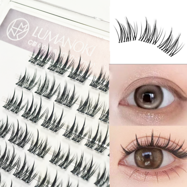 132모 24시간 유지 노글루 가닥 인조 속눈썹 상(108)+하(24), 2개, C- C컬 아이돌 블랙