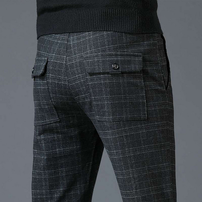 지고다그 남성용 가을겨울용 체크 기모 슬림핏 캐주얼 바지 따뜻한 방한 팬츠 ZK7173