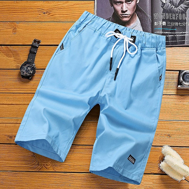 M-5XL 大尺碼純棉短褲 男生休閑海灘褲 素面抽繩鬆緊工裝短褲