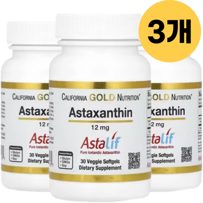 CALIFORNIA GOLD NUTRITION 캘리포니아 골드 뉴트리션 Astaxanthin 아스타잔틴 12mg 30정 베지 소프트젤 X 3EA, 3개 - 쿠팡