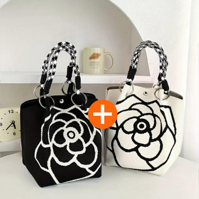 1+1 동백꽃 니트 손가방 에코백 복조리 손목 가방 데일리 토트백