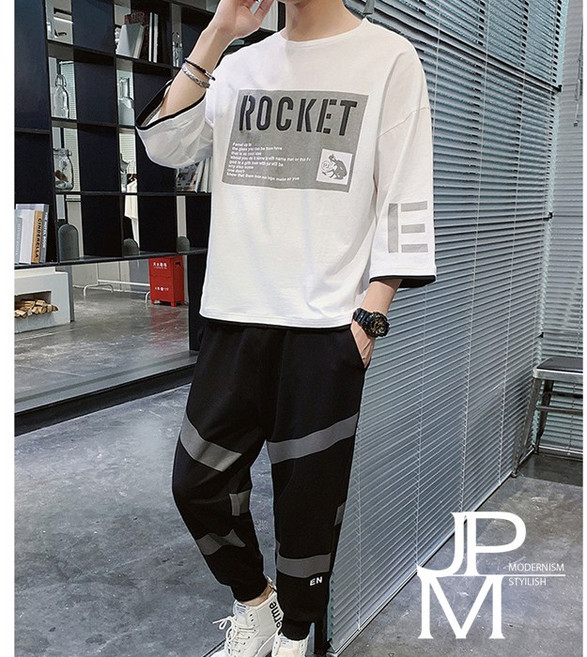 제이피엠 남자 여름 7부반팔 트레이닝복세트 반팔 반바지 상하의세트 운동복 TS03