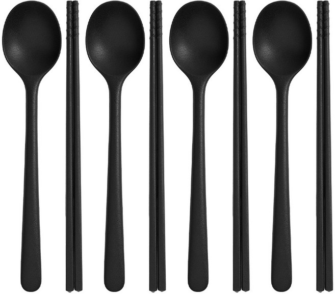 트루쿡 실리콘 안전한 다용도 수저세트, 4세트, 숟가락+젓가락, 블랙