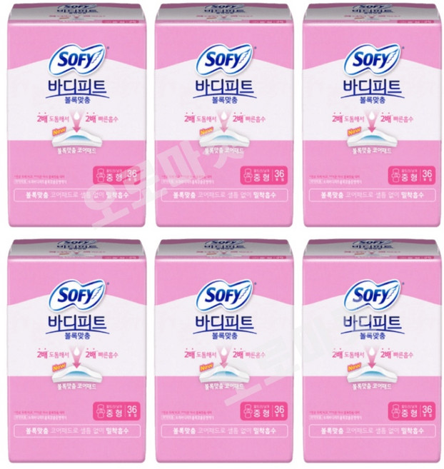 쏘피 바디피트 볼록맞춤 중형 36P (6개), 36개입, 6개