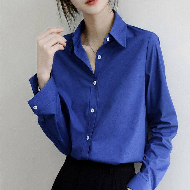 티티웍스 여성 봄가을 카라넥 루즈핏 긴팔 무지 블라우스 셔츠 오피스룩 출근룩 빅사이즈 상의