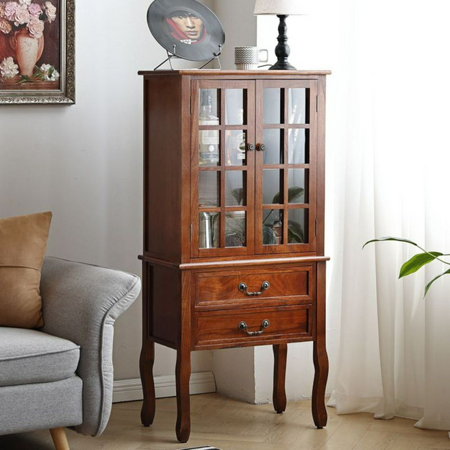 그릇장 수납장 주방 홈카페 부엌 원목 그릇 서랍장 선반 선반장 다용도, B. 짙은 호두색